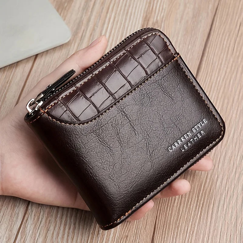 RFID Leather Men's Wallet — Zip Coin Pocket & Card Holder
