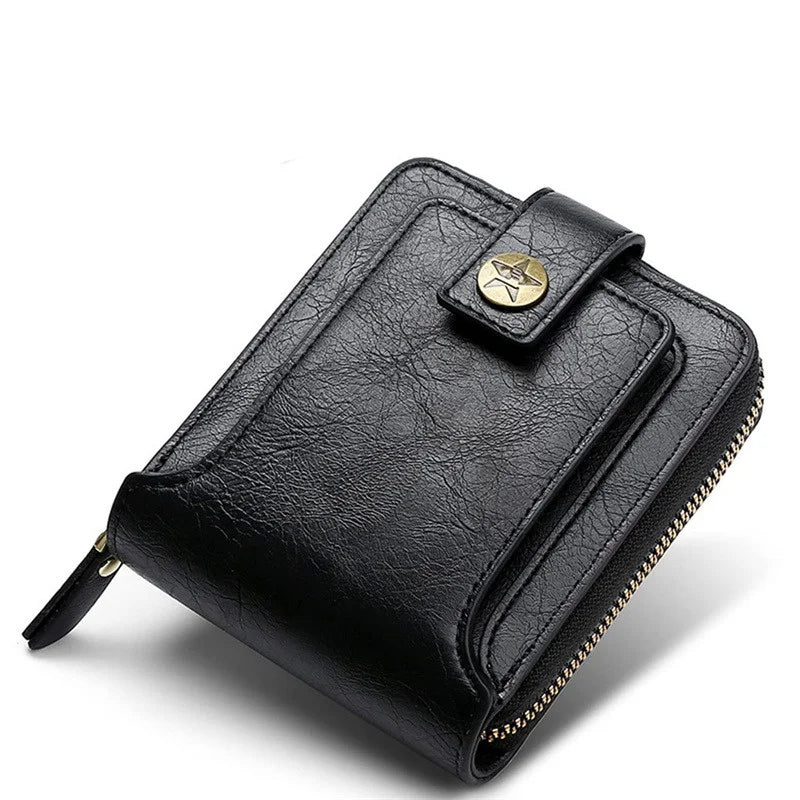 RFID Leather Men's Wallet — Zip Coin Pocket & Card Holder