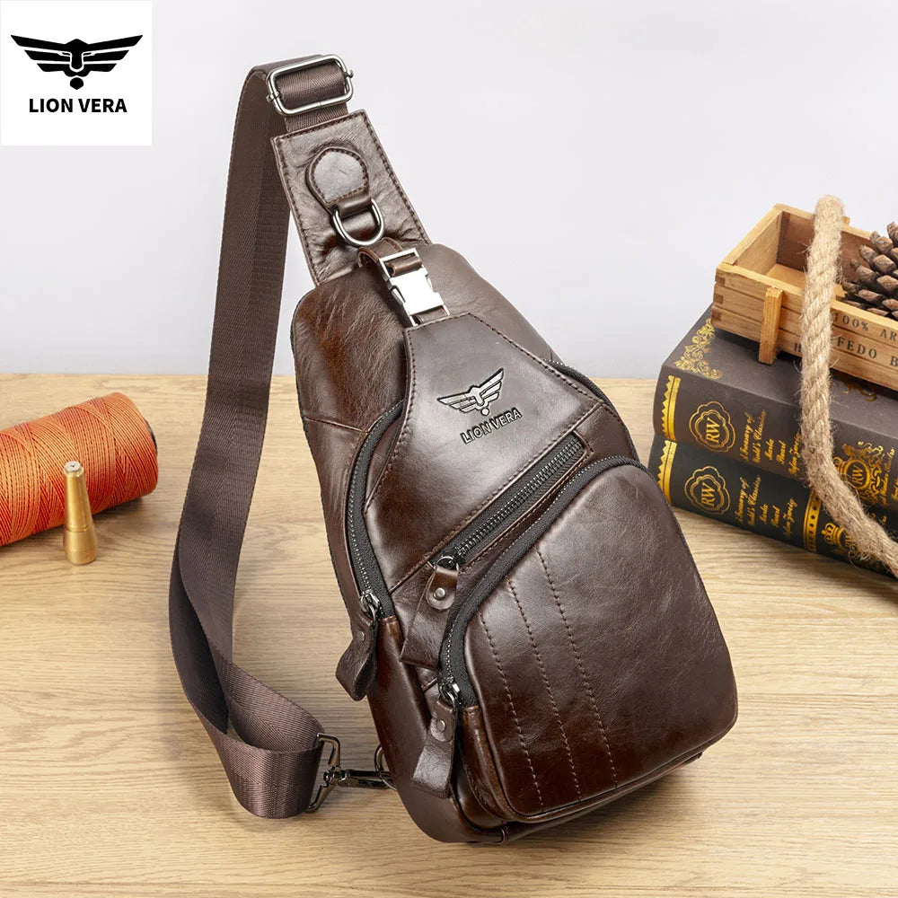Genuine Leather Chest Bag — Anti-Theft Retro Crossbody Sling