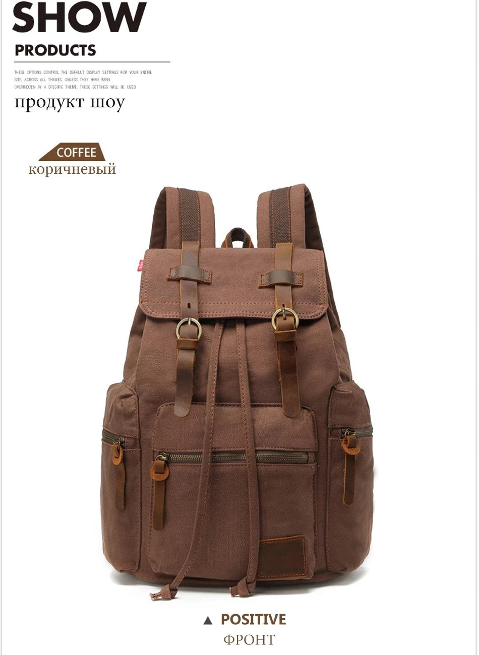 Retro Canvas Laptop Backpack — Vintage 36–55L Travel Rucksack
