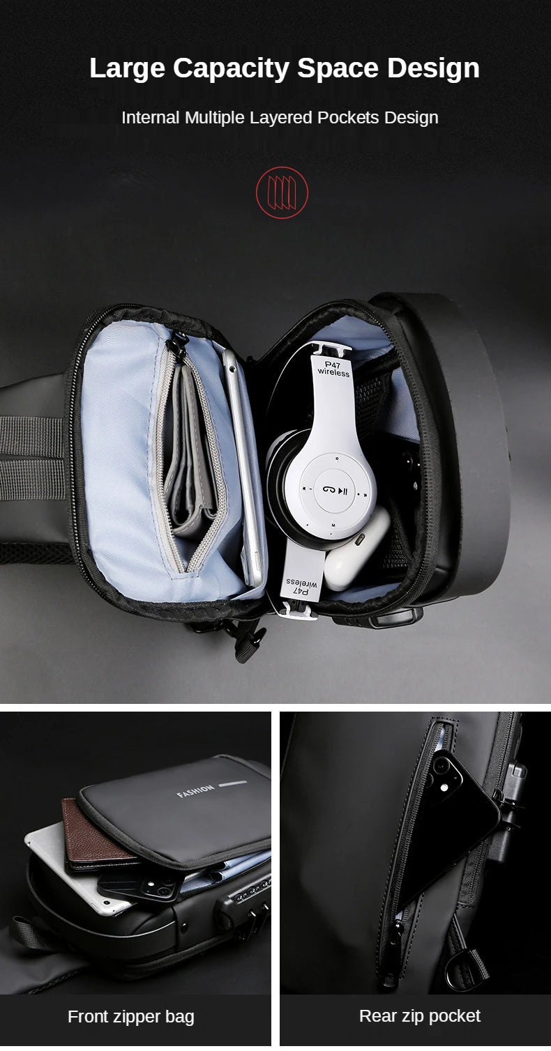 Men's Crossbody Chest Bag — Anti-Theft PU Leather Shoulder Bag