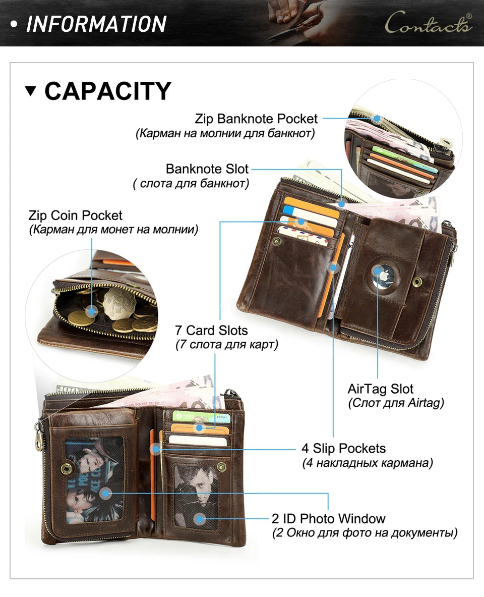 Men's RFID Leather Wallet with AirTag Holder