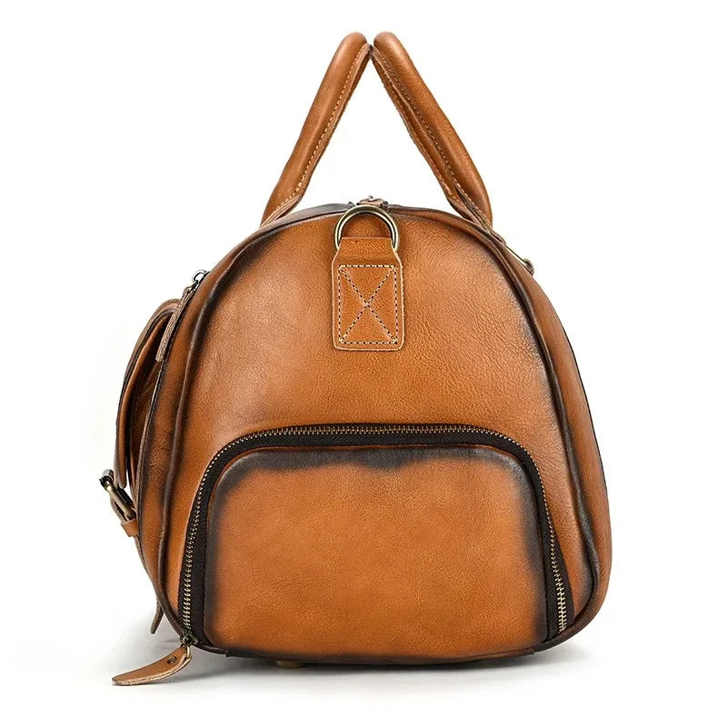 Crazy Horse Leather Travel Bag with Shoe Compartment