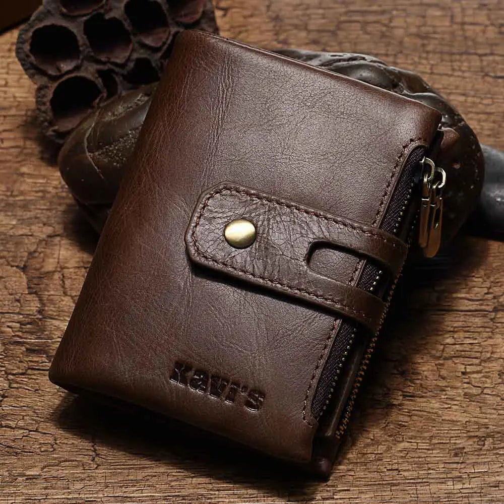 RFID Leather Bifold Wallet — Zip Coin Pocket for Men & Women