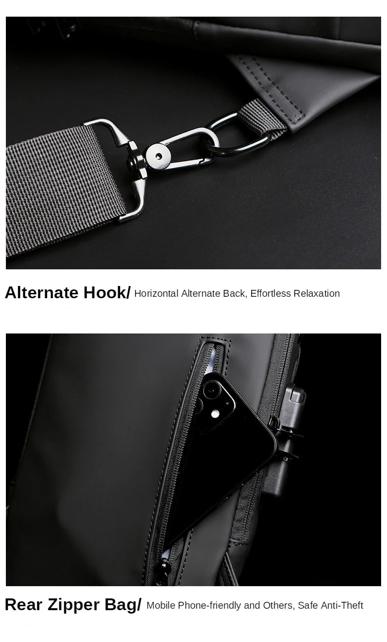 Men's Crossbody Chest Bag — Anti-Theft PU Leather Shoulder Bag