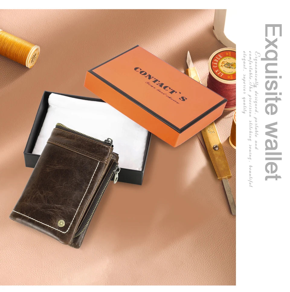 Men's RFID Leather Wallet with AirTag Holder