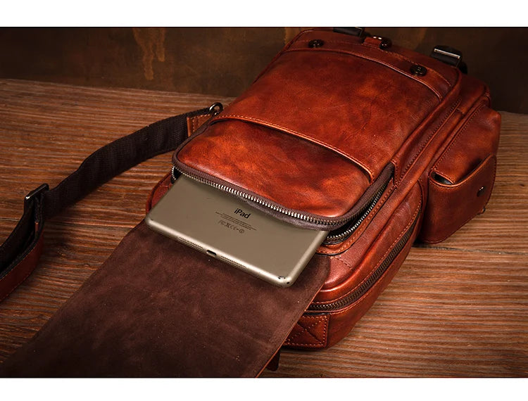 Men's Handmade Leather Chest Bag — Top-Grain Cowhide Sling