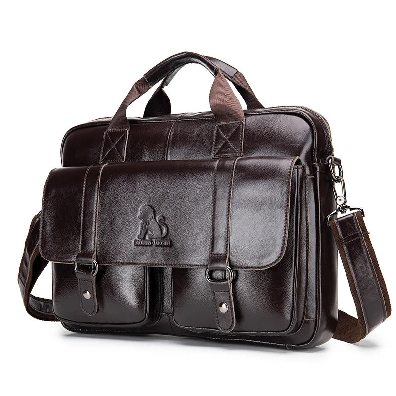 Genuine Leather Briefcase – 14" Laptop Crossbody Messenger Bag