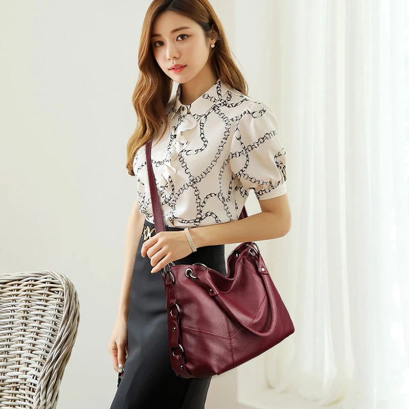 Slouchy Leather 2 way bag-Top Handles + Detachable Strap