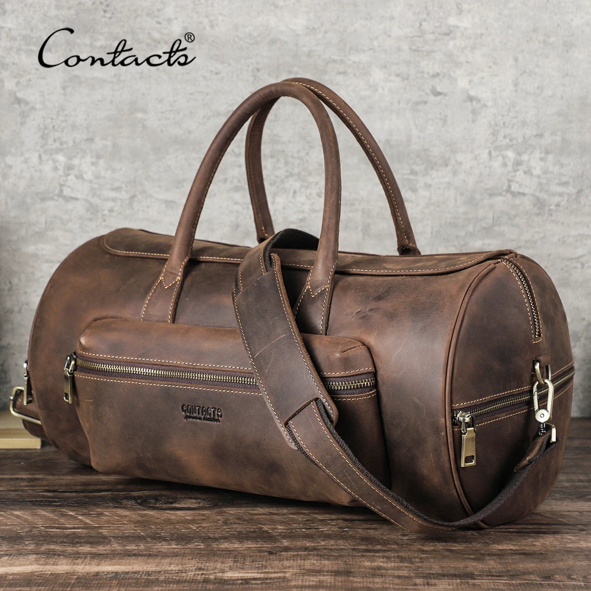 Men's Crazy Horse Leather Tote Bag – Large Travel Crossbody