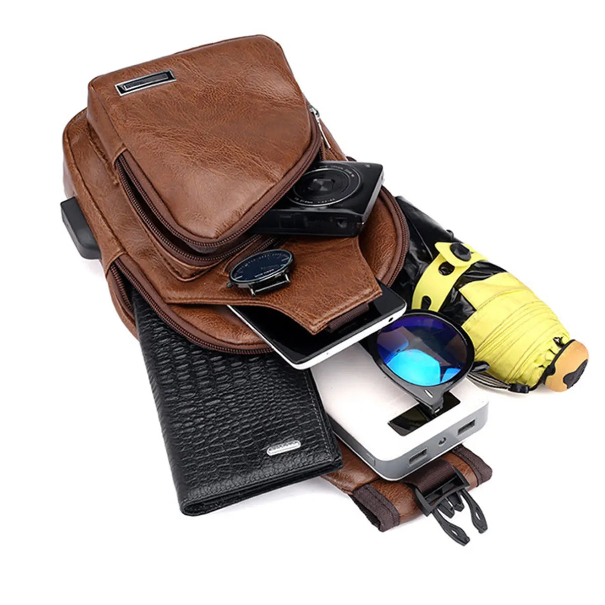 PU Leather Crossbody Bag — Multi-Pocket Outdoor Shoulder Bag
