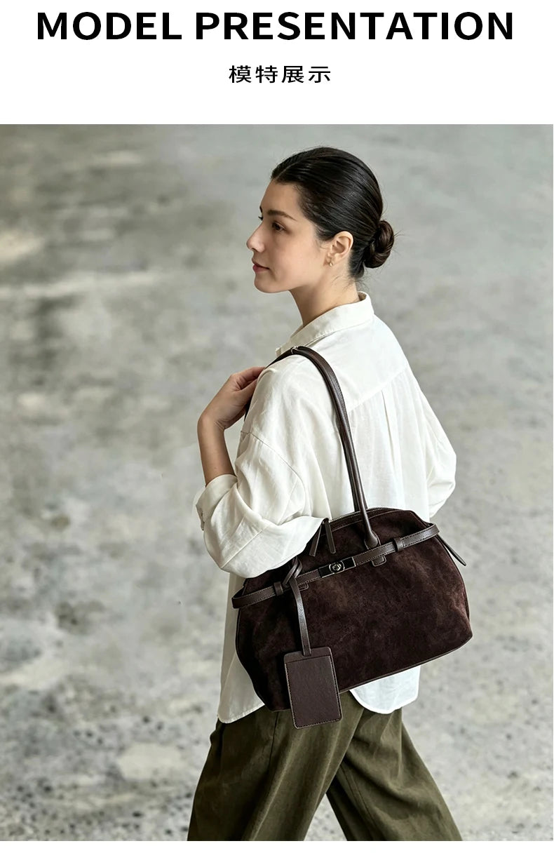 Women's Water-Resistant Suede Leather Tote
