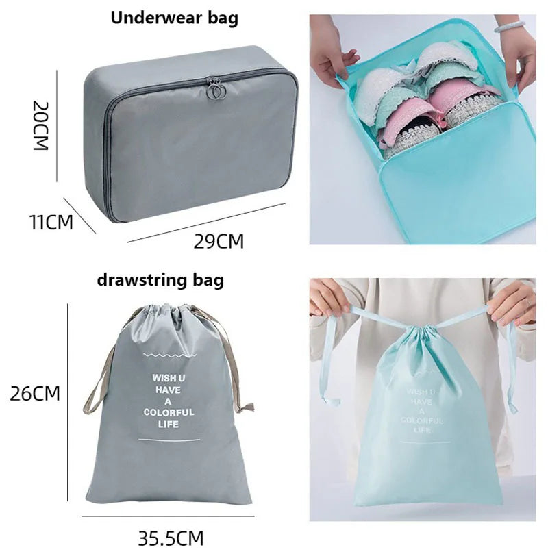 8-Piece Waterproof Travel Packing Cubes Set – Luggage Organiser with Drawstring Pouches