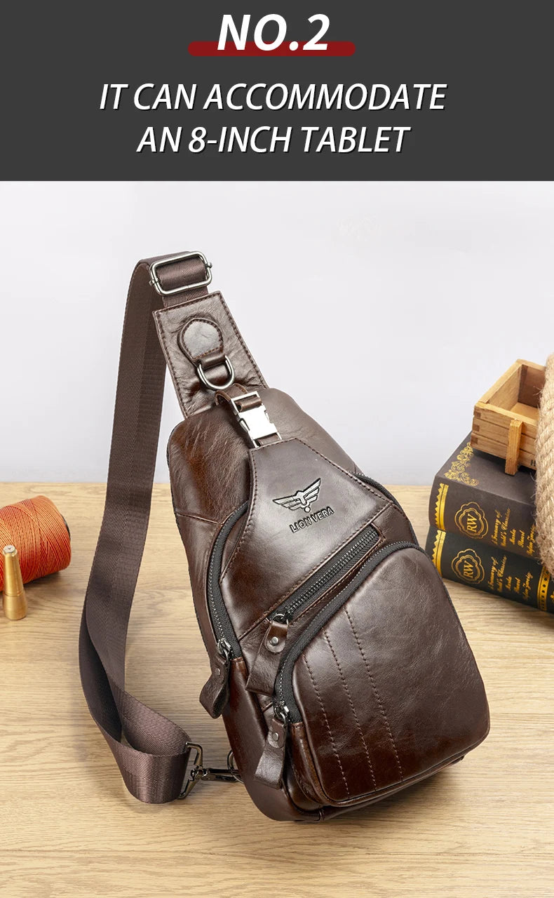 Genuine Leather Chest Bag — Anti-Theft Retro Crossbody Sling