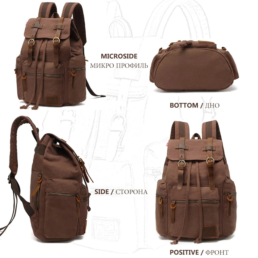 Retro Canvas Laptop Backpack — Vintage 36–55L Travel Rucksack