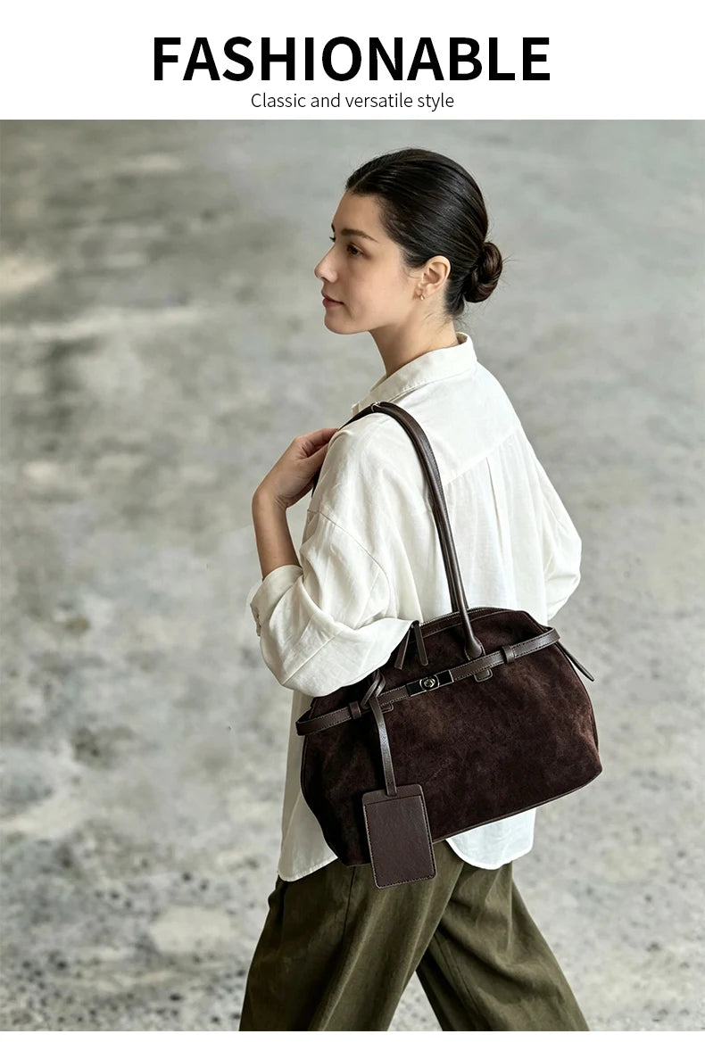 Women's Water-Resistant Suede Leather Tote