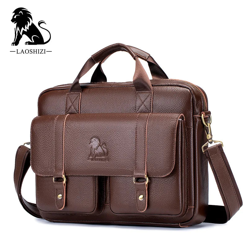 Genuine Leather Briefcase – 14" Laptop Crossbody Messenger Bag