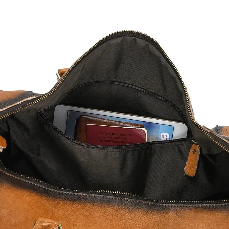 Crazy Horse Leather Travel Bag with Shoe Compartment