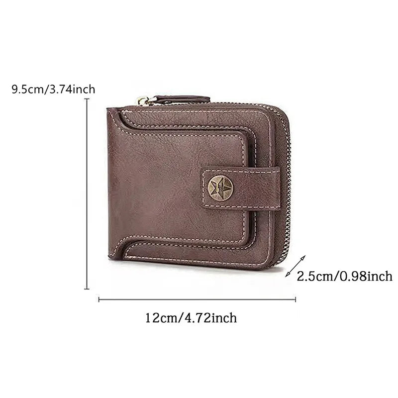 RFID Leather Men's Wallet — Zip Coin Pocket & Card Holder