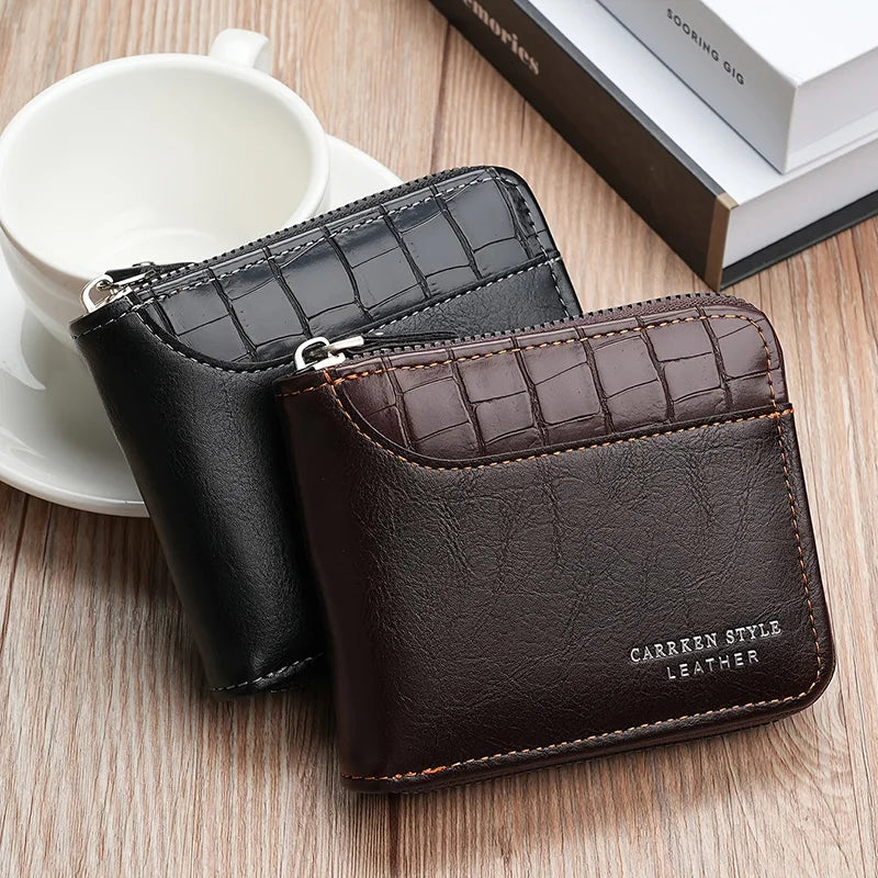 RFID Leather Men's Wallet — Zip Coin Pocket & Card Holder