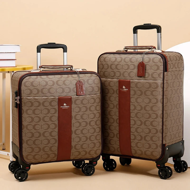 Leather Rolling Luggage Set — Suitcase with Handbag & Carry-On