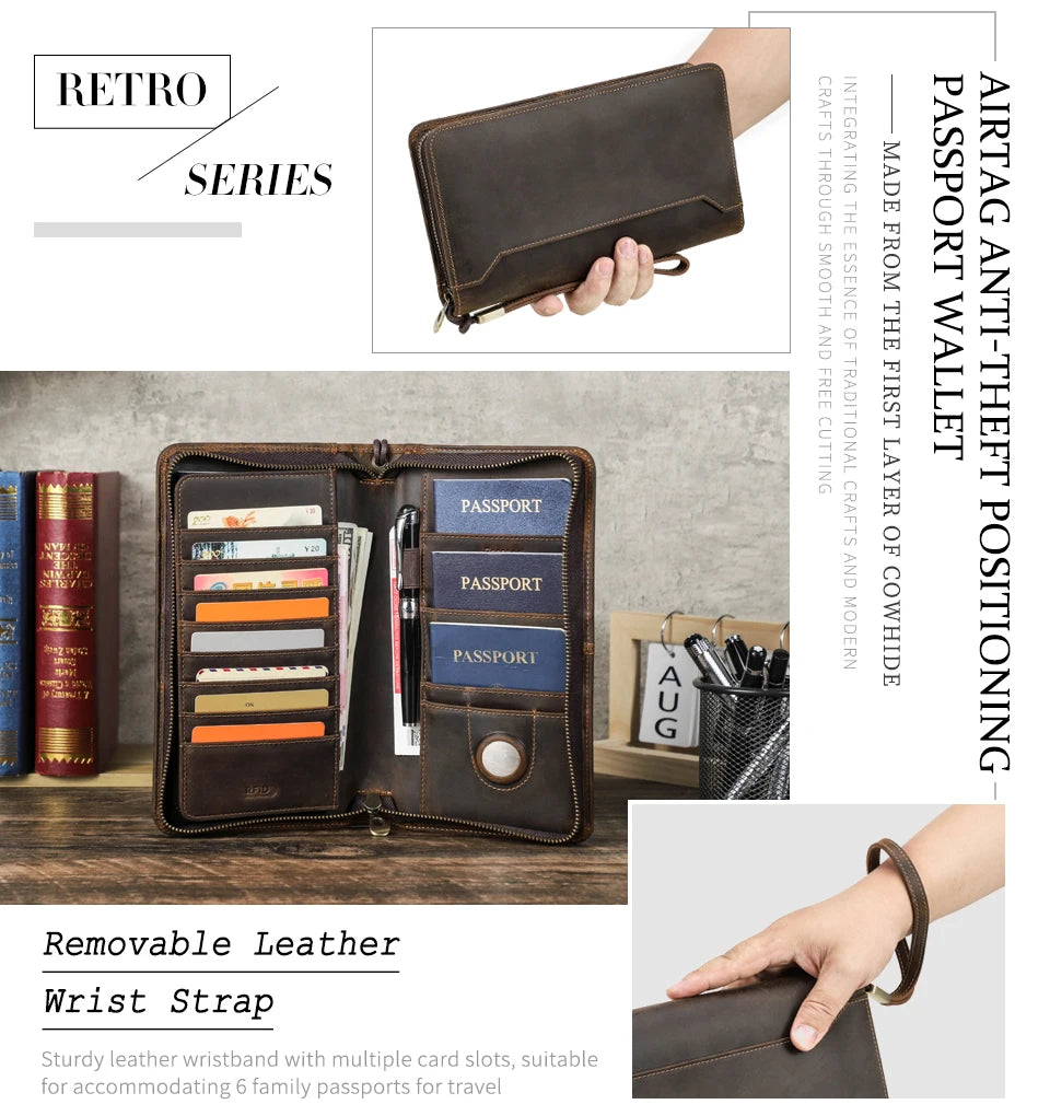 Leather Family Passport Wallet with AirTag Slot