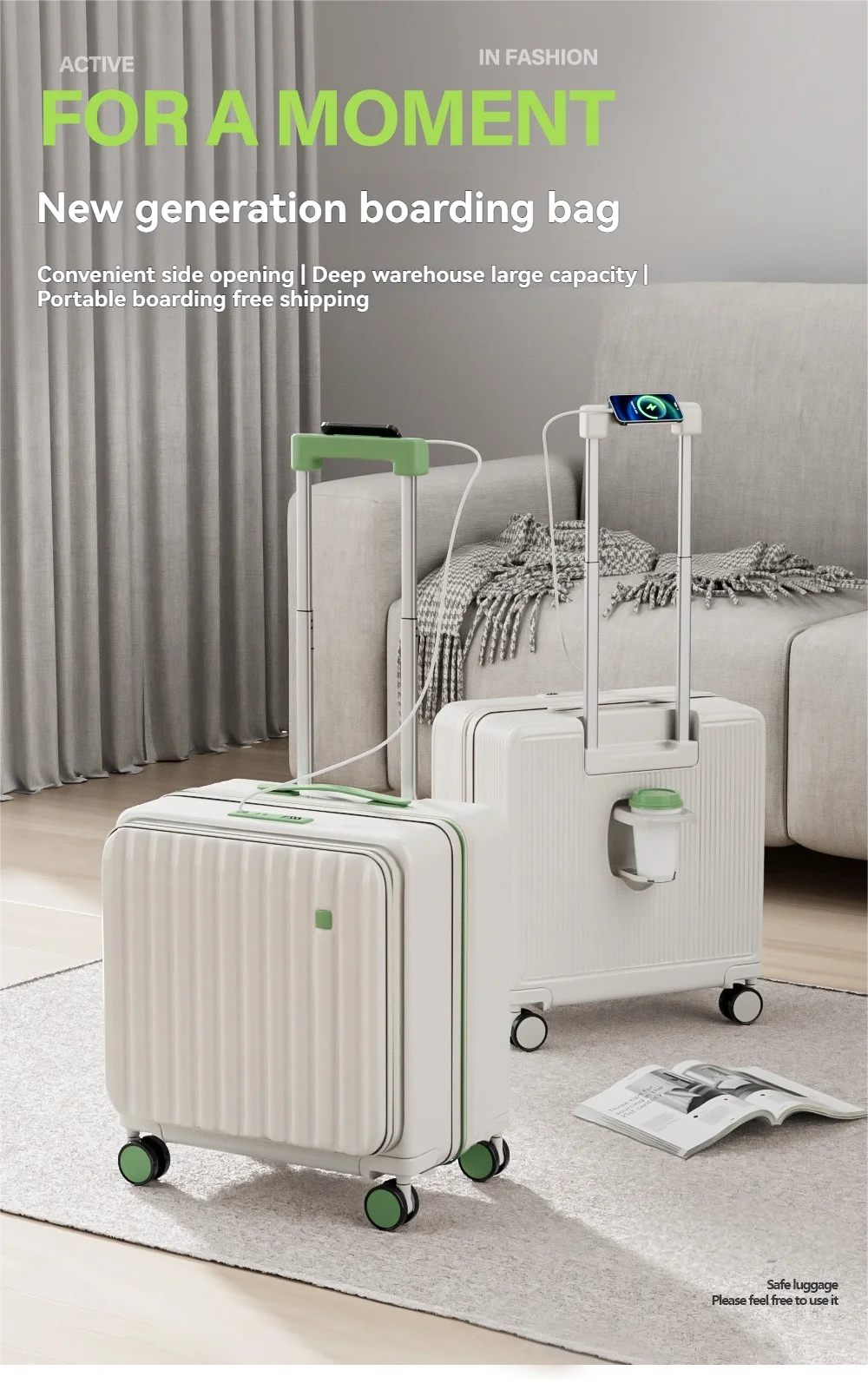 18" Cabin Suitcase with Deep Front Compartment — Unisex Boarding Bag