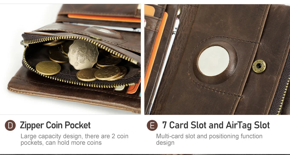 Men's RFID Leather Wallet with AirTag Holder