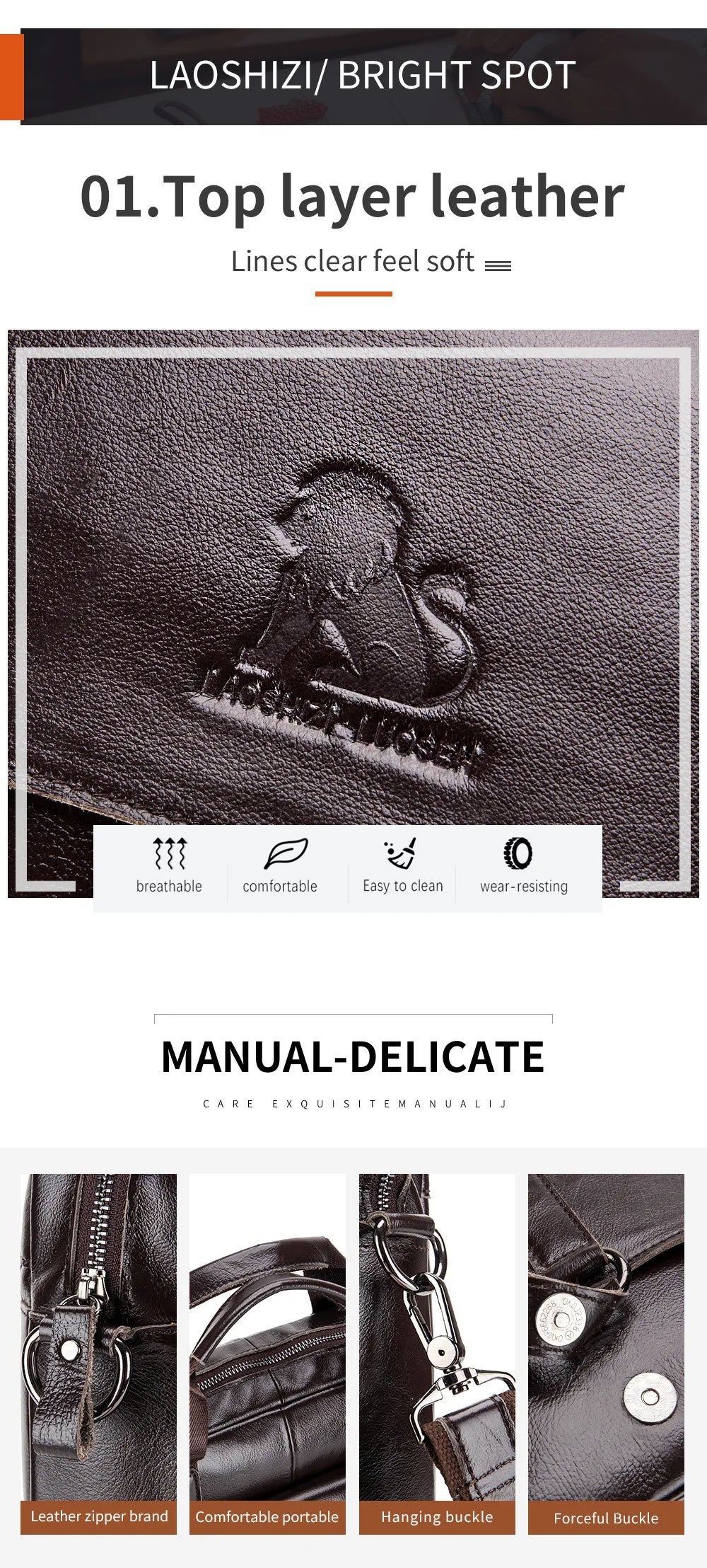 Genuine Leather Briefcase – 14" Laptop Crossbody Messenger Bag