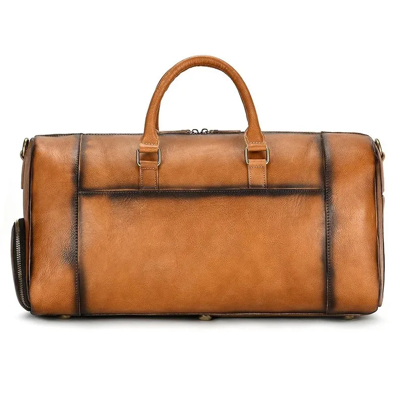 Crazy Horse Leather Travel Bag with Shoe Compartment