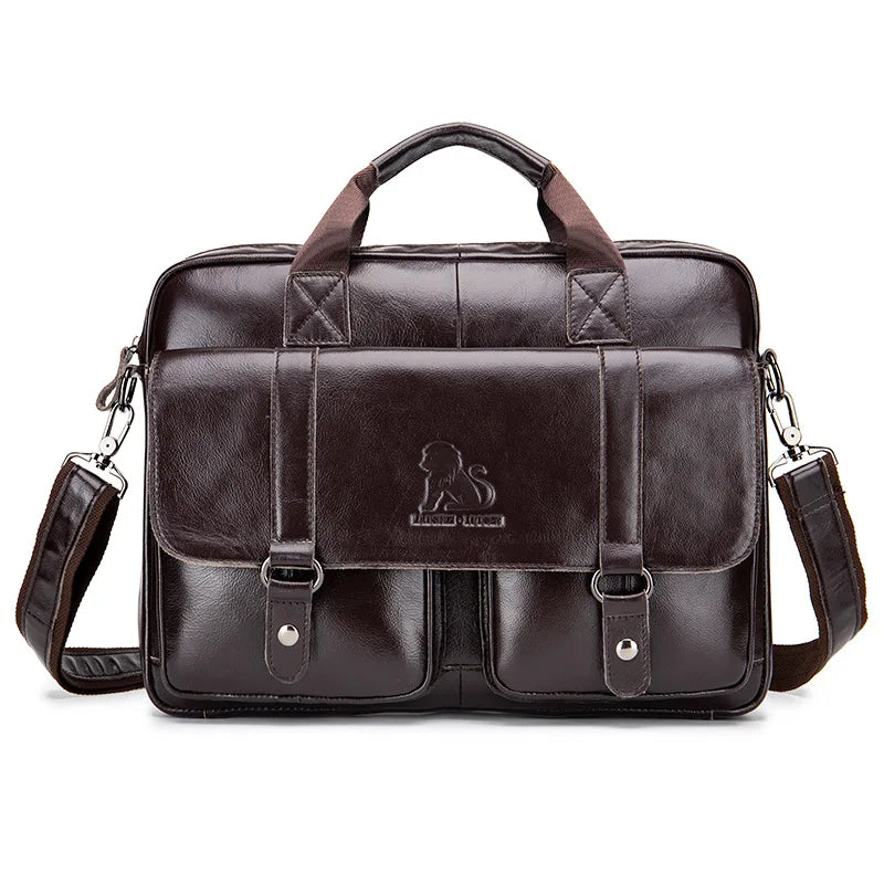 Genuine Leather Briefcase – 14" Laptop Crossbody Messenger Bag