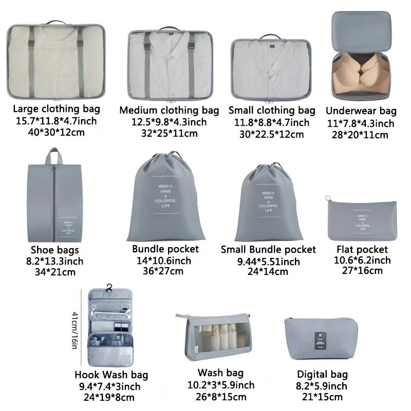 Travel Storage Bags Set – Clothes, Toiletries & Shoes Packing Organisers