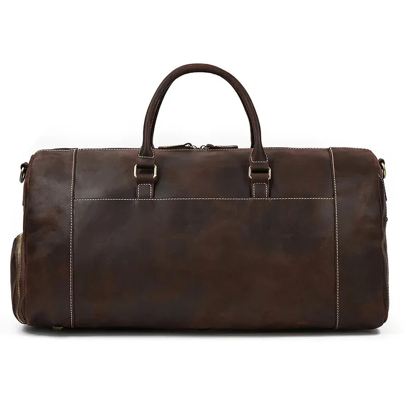 Crazy Horse Leather Travel Bag with Shoe Compartment