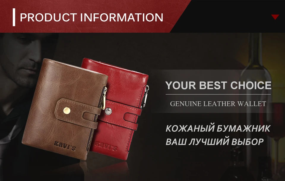 RFID Leather Bifold Wallet — Zip Coin Pocket for Men & Women