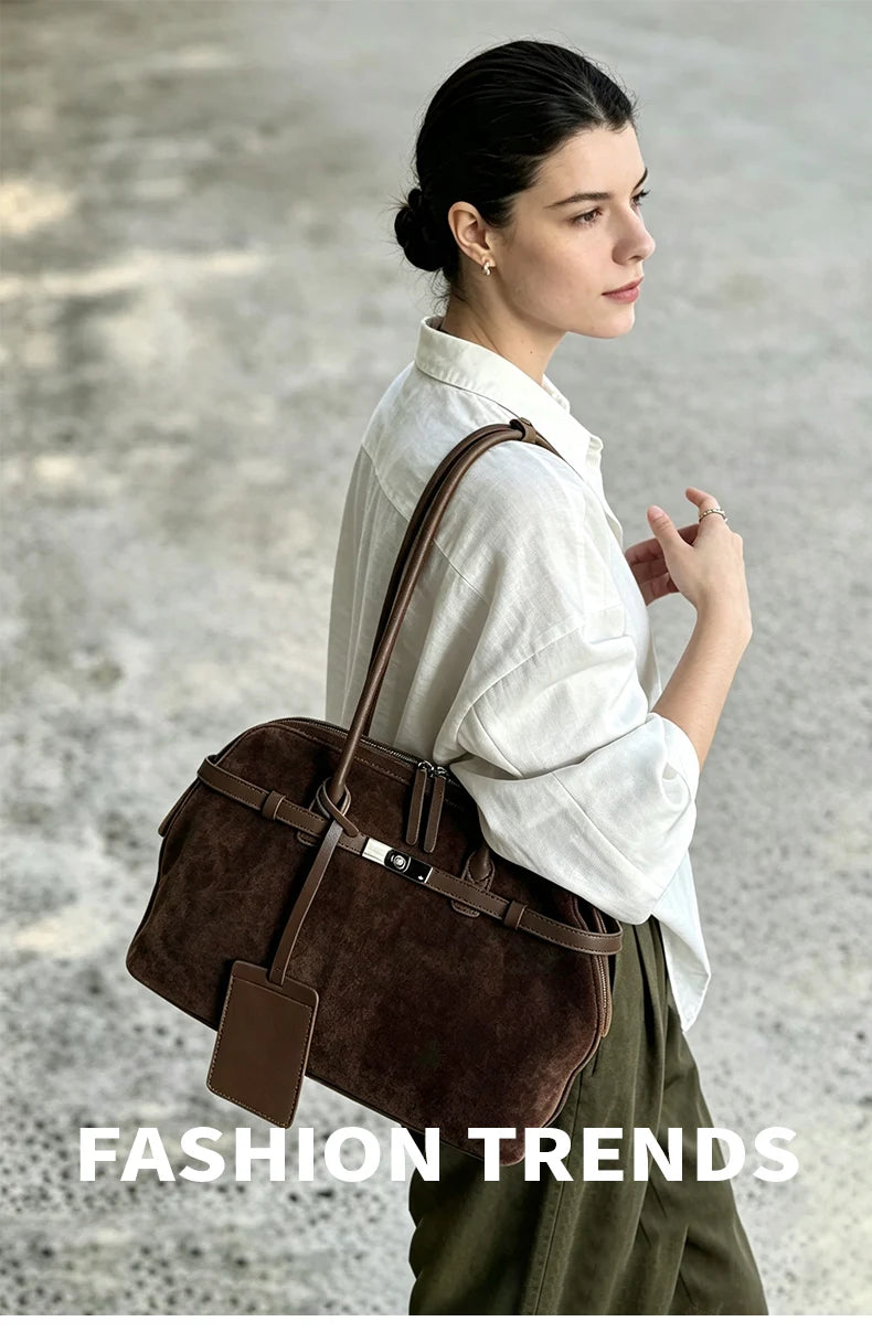 Women's Water-Resistant Suede Leather Tote