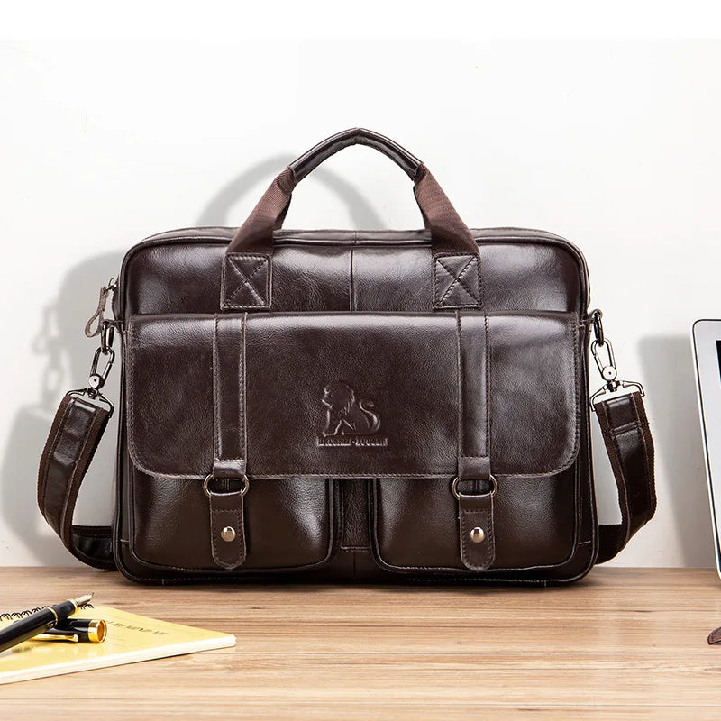 Genuine Leather Briefcase – 14" Laptop Crossbody Messenger Bag