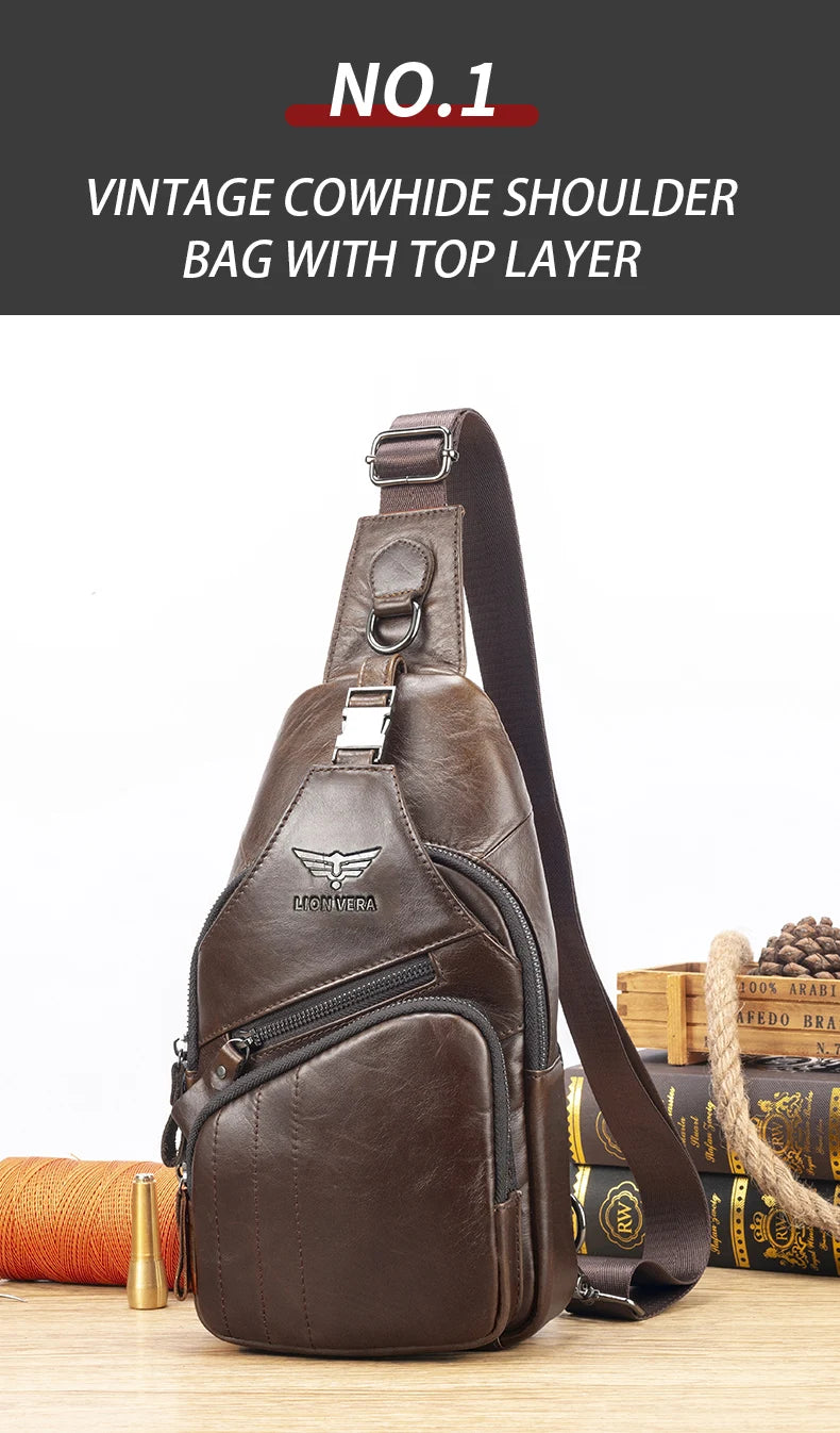 Genuine Leather Chest Bag — Anti-Theft Retro Crossbody Sling