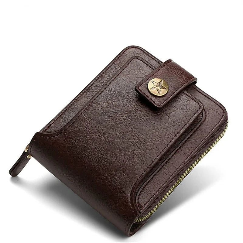 RFID Leather Men's Wallet — Zip Coin Pocket & Card Holder