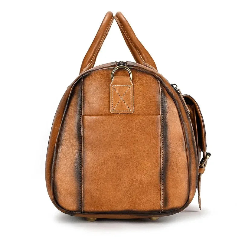 Crazy Horse Leather Travel Bag with Shoe Compartment