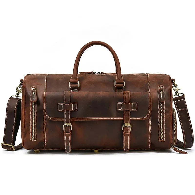 Crazy Horse Leather Travel Bag with Shoe Compartment