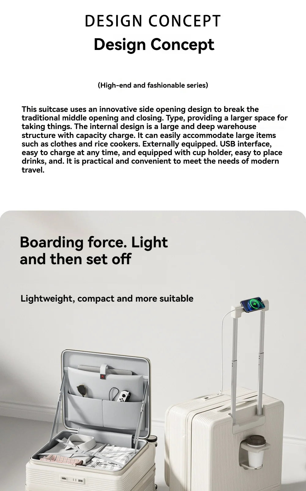 18" Cabin Suitcase with Deep Front Compartment — Unisex Boarding Bag