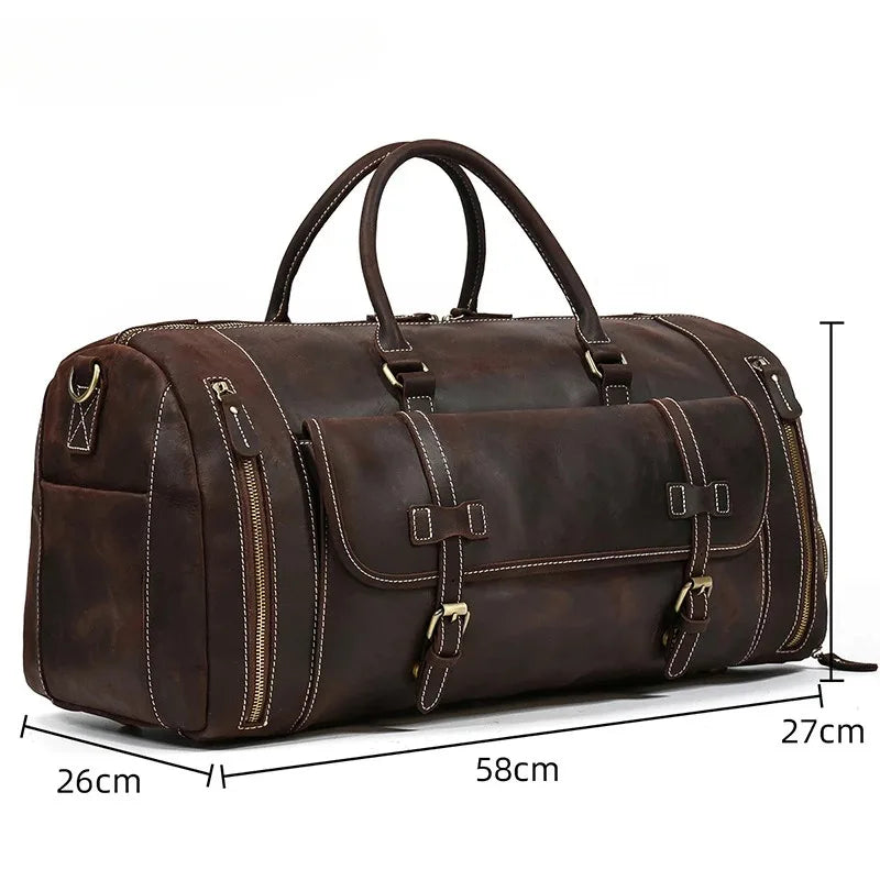 Crazy Horse Leather Travel Bag with Shoe Compartment
