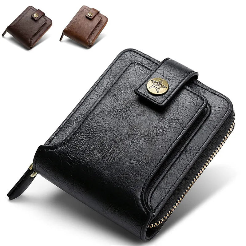 RFID Leather Men's Wallet — Zip Coin Pocket & Card Holder