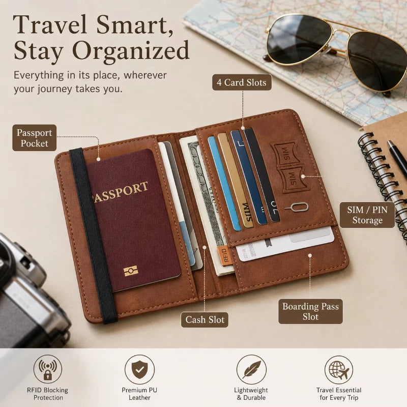 Passport Book Holder for Men & Women – Travel Wallet & Cover Case