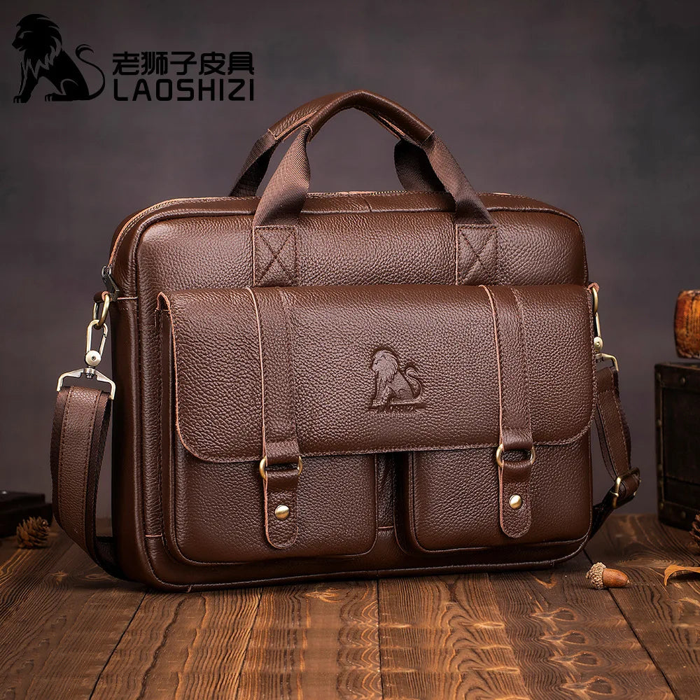 Genuine Leather Briefcase – 14" Laptop Crossbody Messenger Bag