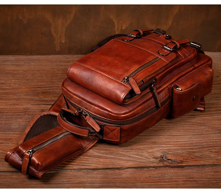 Men's Handmade Leather Chest Bag — Top-Grain Cowhide Sling
