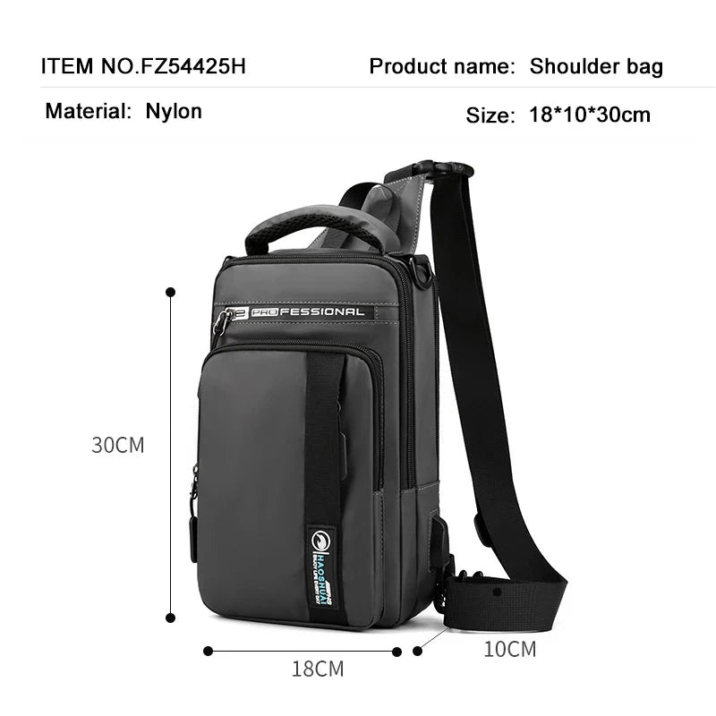 Waterproof Crossbody Bag for Men — USB Charging Anti-Theft Sling