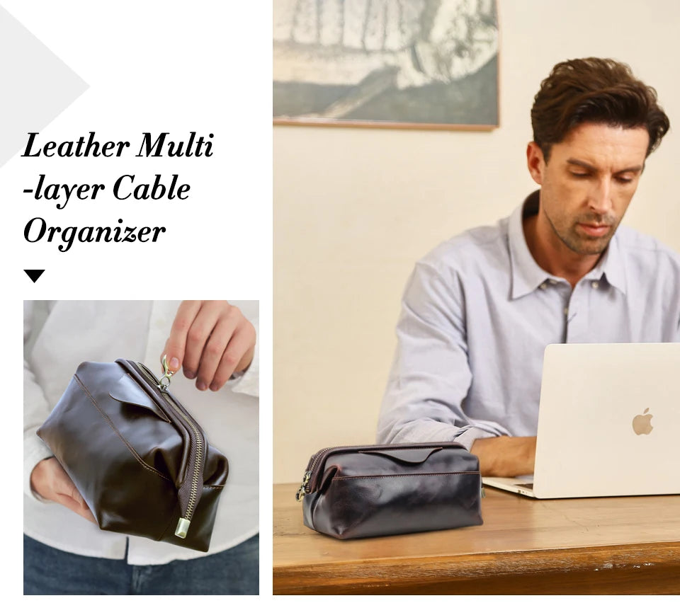 Northbound Travel Tech Clutch — Genuine Leather Cable & Accessory Organiser