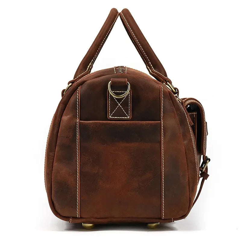Crazy Horse Leather Travel Bag with Shoe Compartment