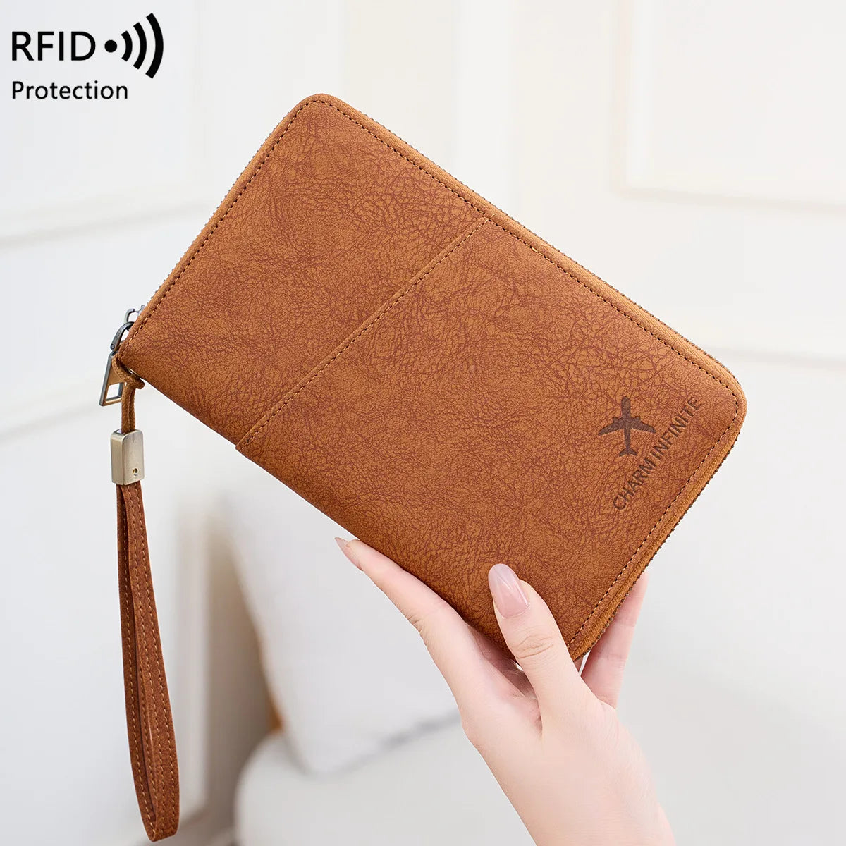 RFID Family Passport Wallet — Leather Travel Organiser with Wrist Strap